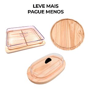 KIT 3pçs Porta Frios (21X16,5CM), Manteigueira e Tabua Coração de Madeira NATURAL café, Cozinha
