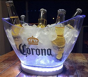 Champanheira Acrílica Corona 9,5 Lts com Led + 4 taças de Chopp