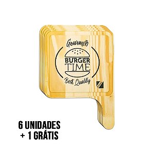 Kit com 6 Tábuas de Hamburguer "Burguer Time" (Natural) + 1 grátis R-48B