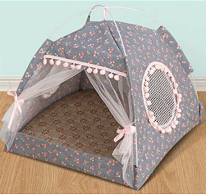 Tenda Dobrável - cinza com flores