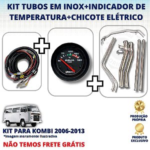 KIT TUBO DE ÁGUA INOX PARA KOMBI 1.4 FLEX C/ INDICADOR DE TEMP. E CHICOTE ELÉTRICO