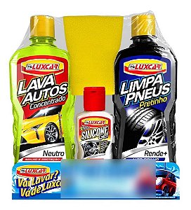 Kit Vai Lavar 4 Em 1 Luxcar Shampoo Limpa Pneus Silicone Gel