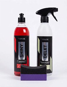 Kit Limpa Pneu Borracha Delet + Shiny Vonixx 500ml Aplicador Vermelho