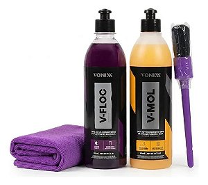 Kit Shampoo V-mol V-floc 500ml Vonixx Pincel Pano Microfibra