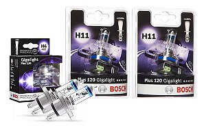 Jogo Par De Lâmpada H4 + H11 Bosch Giga Light Plus 120% Luz