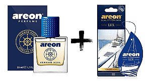Kit Aromatizante Automotivo Verano Azul Perfume 50ml + Folha