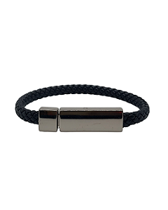 Pulseira de Couro Trançado com Fecho Banhado em Ouro Branco