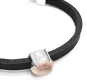 Pulseira de couro com quartzo rosa