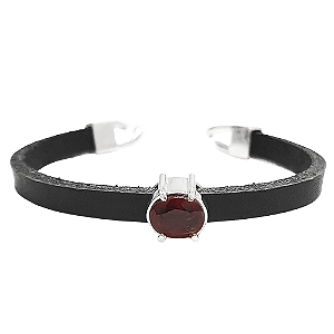 Pulseira de couro com pedra granada
