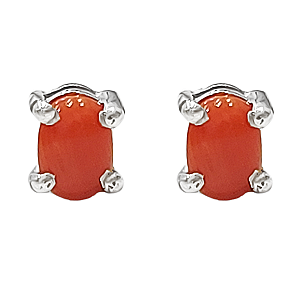Brinco em prata 925 oval de coral