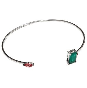 Bracelete em prata com banho de ródio e zircônia verde e rosa