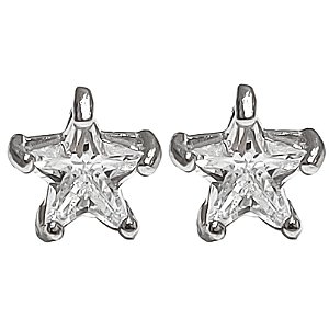 Brinco estrela de prata e banho de ródio com cristal