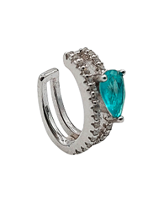 Piercing de Gancho em Prata com Zircônias Brancas e Uma Azul em Gota