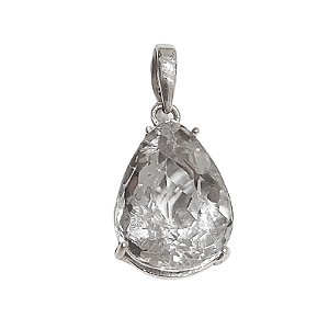 Pingente gota de prata 925 com cristal translucida