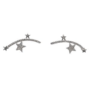 Ear cuff de prata com rodio e estrelas de zircônias