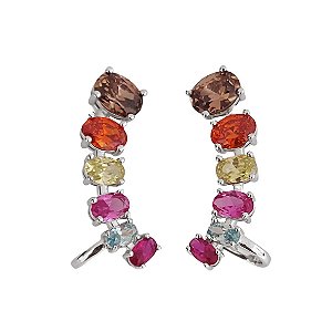 Brinco ear cuff em prata e zircônias coloridas