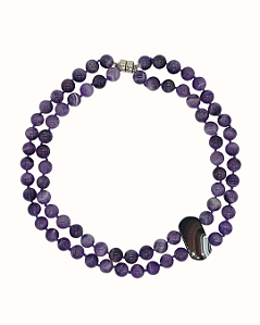 Colar Médio de Dois Fios de Ametista e Ágata