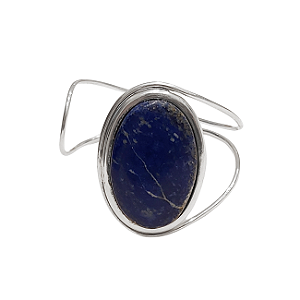 Bracelete de prata com pedra oval lápis lazuli