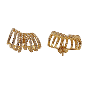 Brinco ear cuff prata 925 com banho de ouro 18k e zircônias