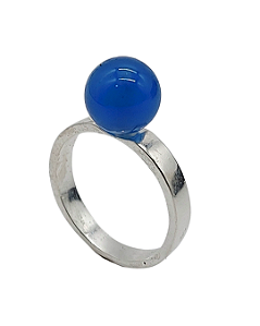 Anel de Prata com Bolinha de Ágata Azul
