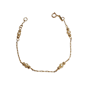 Pulseira baby de ouro amarelo 18k com pérolas