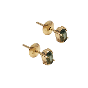 Brinco de ouro amarelo 18k com turmalina verde oval