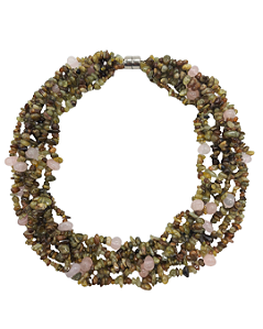 Colar de 6 Fios de Peridoto e Quartzo Rosa