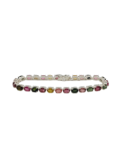Pulseira Riviera de Prata com Turmalinas Coloridas