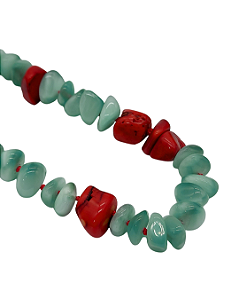 Colar de Ágata Verde e Coral e Fecho de Ímã