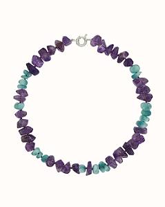 Colar Médio de Ametista e Ágata Azul