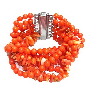 Pulseira 7 fios de coral laranja natural
