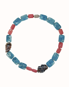 Colar Médio de Calcedônia, Jade e Ágata com Fecho de Ímã