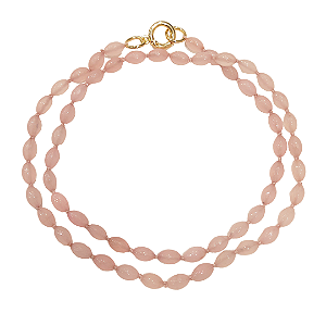 Colar longo 88cm com pedra natural quartzo rosa