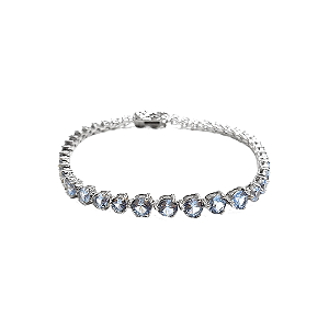 Pulseira riviera prata 925 com banho de ródio e cristal azul