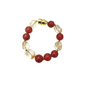 Pulseira 20cm de ágata vermelha e cristal