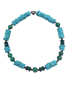 Colar de Turquesa e Hematita com Fecho de Ímã