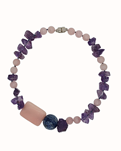 Colar Médio de Quartzo Rosa, Ametista e Sodalita