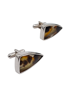 Abotoadura em Prata com Banho de Ouro Branco e Lodonita Triangular