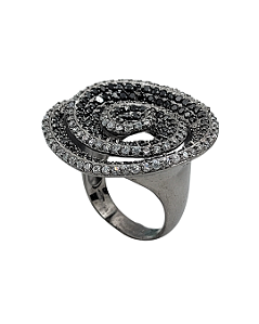 Anel Espiral em Prata com Banho de Ouro Negro e Zircônias