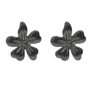 Brinco de Flor de Prata com Banho de Ouro Negro