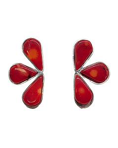Brinco de Prata com Gotas de Coral Vermelho