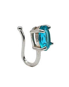 Piercing de Gancho em Prata com Zircônia Azul Oval
