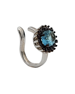Piercing de Gancho em Prata com Zircônias Pretas e Azul