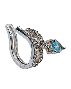 Piercing de Gancho com Formato de Cobra em Prata com Zircônia Azul em Gota