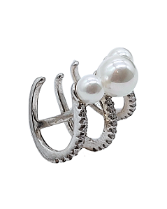 Piercing de Gancho em Prata com Ouro Branco, Pérolas e Zircônias