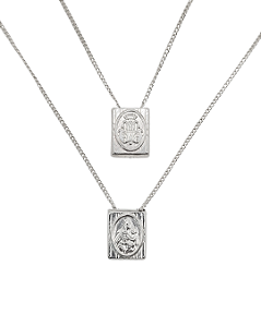 Escapulário de Prata Sagrado Coração e N.Sª. do Carmo 65cm