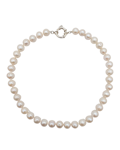 Colar Curto de Pérola Branca com Fecho Boia
