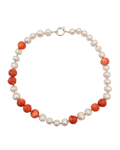 Colar de Pérola Barroca e Coral com Fecho Boia
