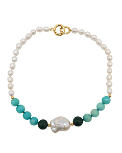 Colar com Pérola Barroca, Jade e Amazonita