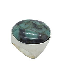 Anel de Prata com Esmeralda Natural